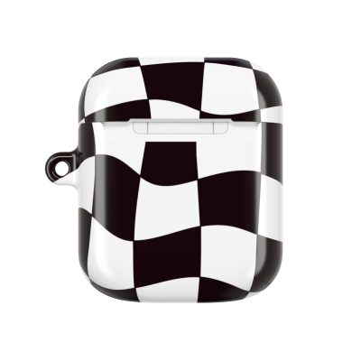 Vibrant black and white checkered pattern on stylish AirPods case, creating a bold racing-inspired look. Perfect accessory for car enthusiasts and fashion-forward tech lovers.