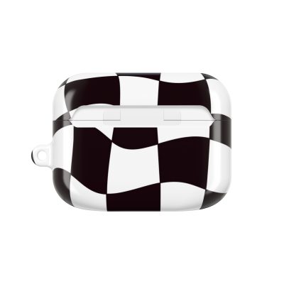 Black and white checkered patterned AirPods case with a stylish and modern design, perfect for protecting your wireless earbuds while adding a trendy statement.